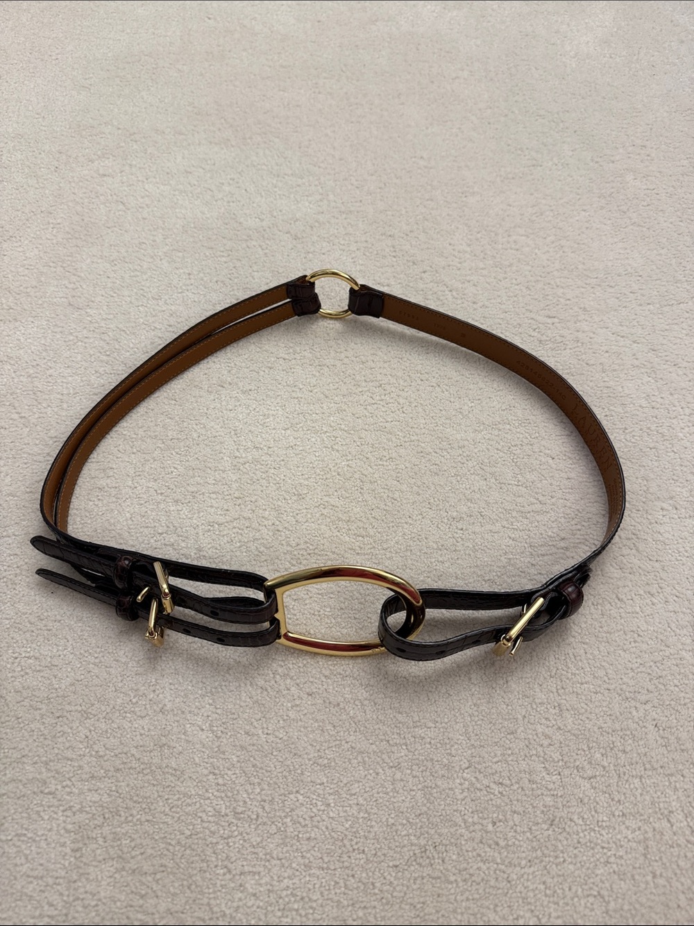 Vintage Rare Ralph Lauren Equestrian Belt Tri Strap Leather Gold Brass size M
